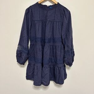 Old Navy Blue Elastic Long Sleeve Summer Sundress Women's size Medium Above Knee